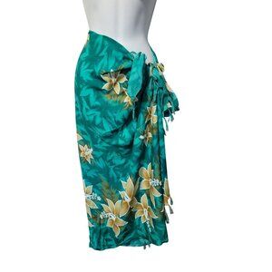 Unity Trading Hawaii Sarong Wrap Turquoise Floral Print 100% Rayon One Size Fits